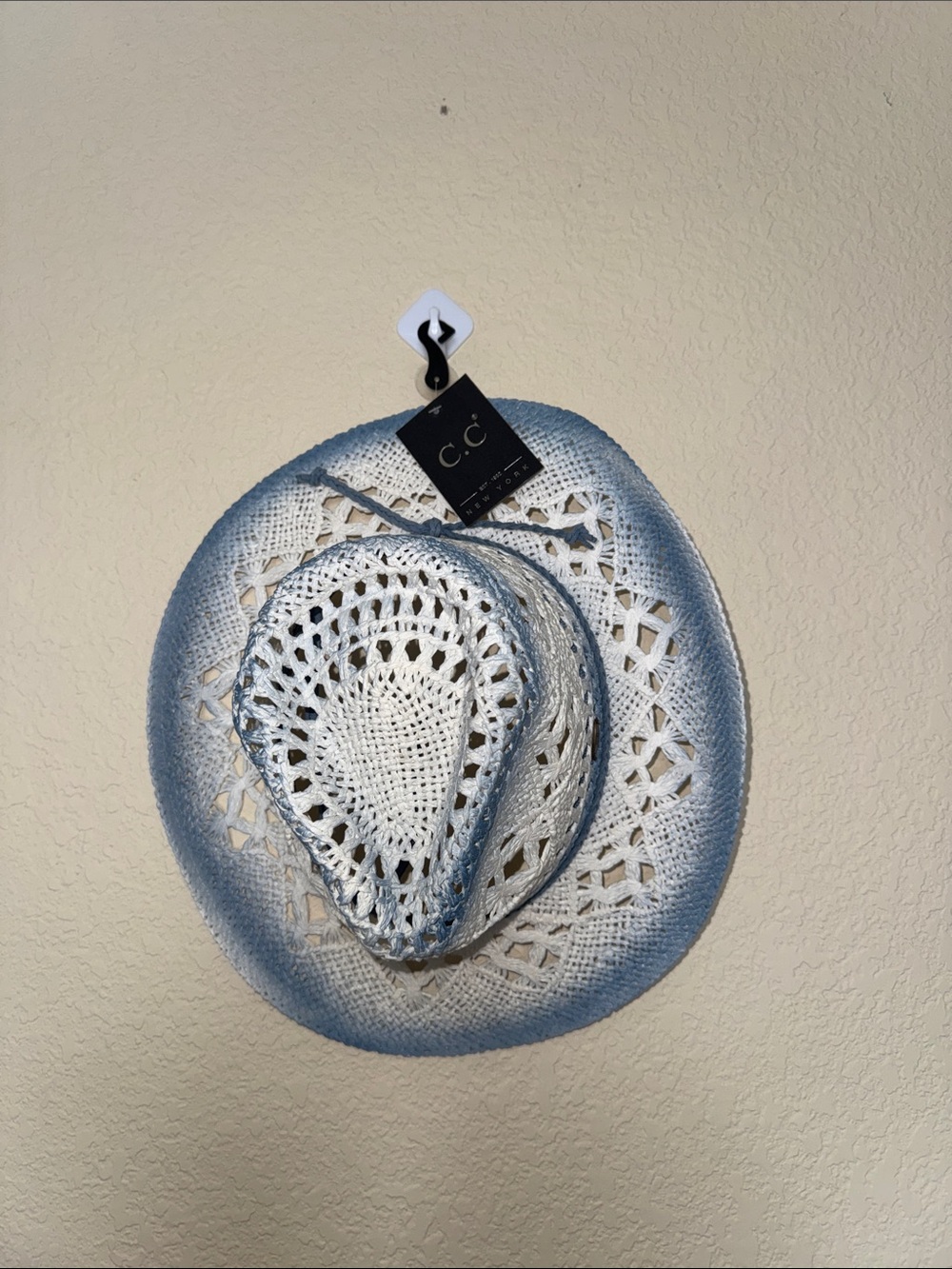 C.C White and Light Blue Crochet Sun Hat